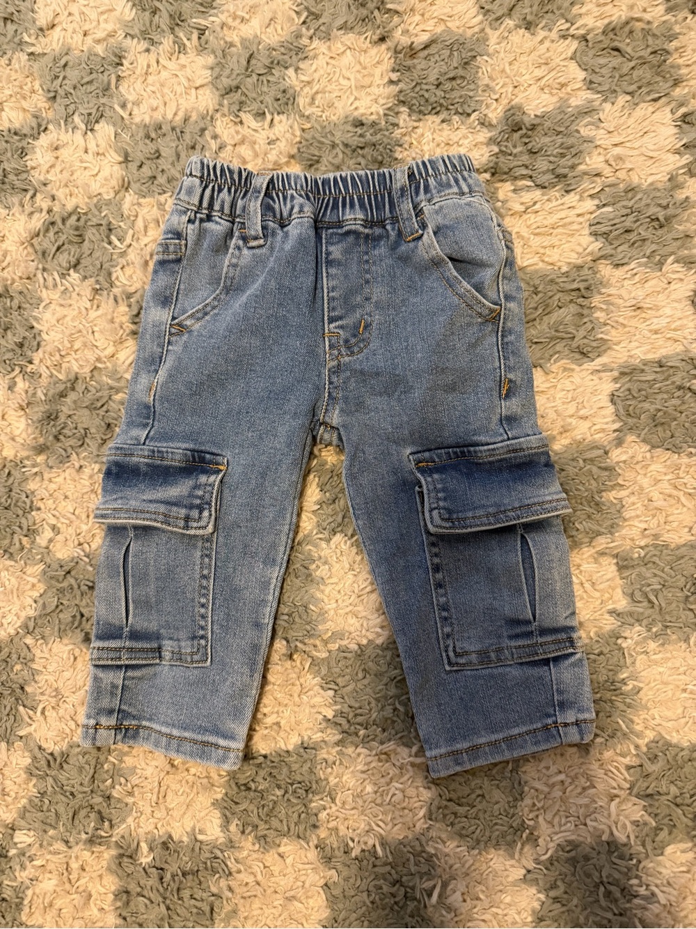 Kids Elastic-Waist Light Blue Cargo Denim Jeans